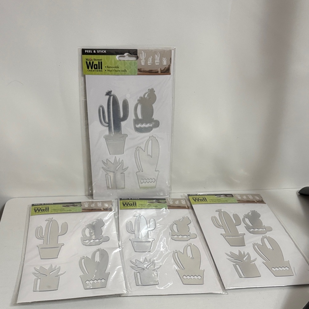 4 Pk Main Street Wall Creations Peel & Stick Cactus Succulents Mirror
